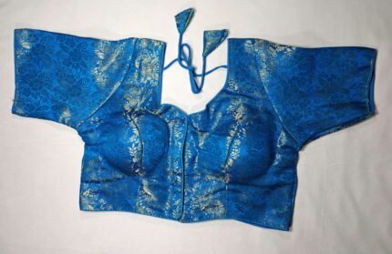 Women's Brocade Front Open Readymade Saree Blouse - Deep Firozi