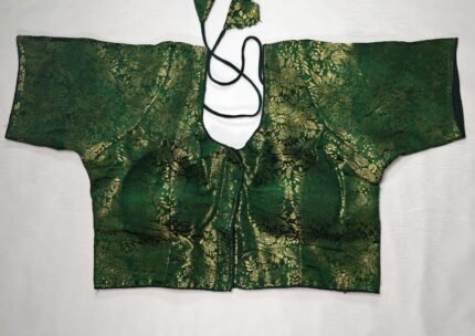 Women's Brocade Front Open Readymade Saree Blouse - Dark Green