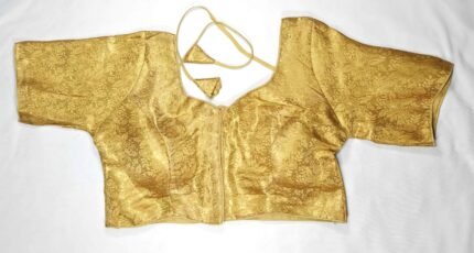 Women's Brocade Front Open Readymade Saree Blouse - Cream with Gold Shine