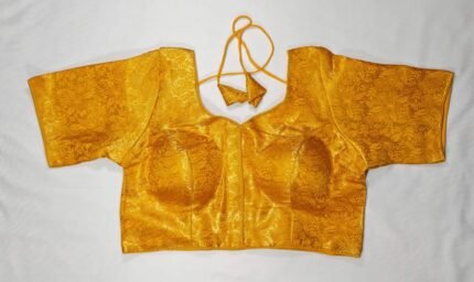 Women's Brocade Front Open Readymade Saree Blouse - Fire Yellow