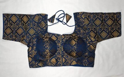 Women's Brocade Front Open Readymade Saree Blouse - Indigo Dye-Blue