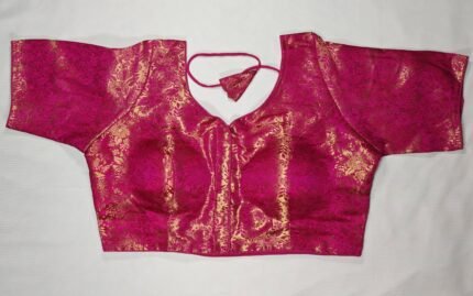 Women's Brocade Front Open Readymade Saree Blouse - Deep Pink
