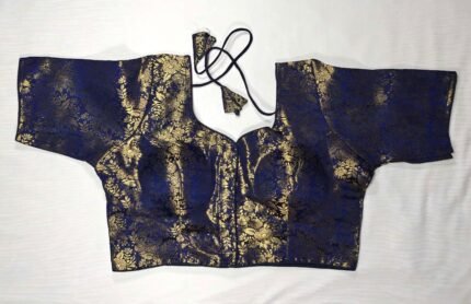 Women's Brocade Front Open Readymade Saree Blouse - Dark Royal Blue