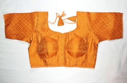 Women's Brocade Front Open Readymade Saree Blouse - Deep Saffron