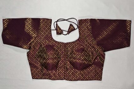 Women's Brocade Front Open Readymade Saree Blouse - Wine