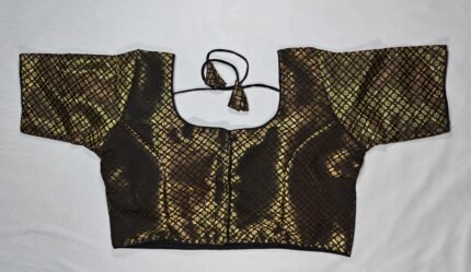 Women's Brocade Front Open Readymade Saree Blouse - Black