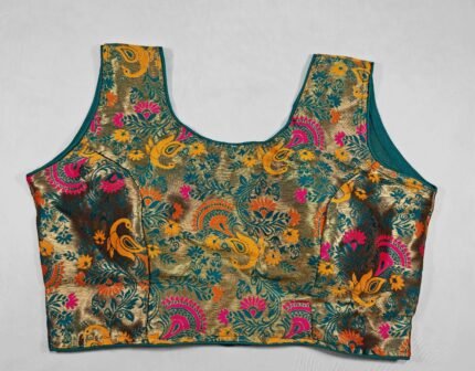 Women's Sleeveless Readymade Paithani Saree Blouse - Teal Blue