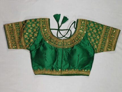 Women's Silk Zari Embroidered Front Open Readymade Saree Blouse - Green