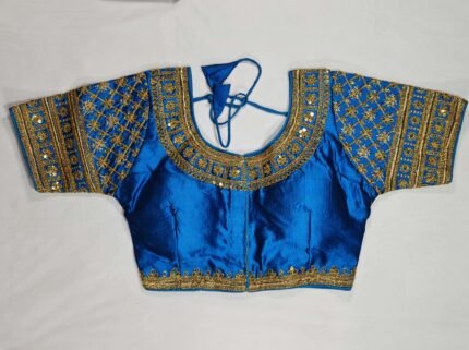 Women's Silk Zari Embroidered Front Open Readymade Saree Blouse - Rich Teal Blue