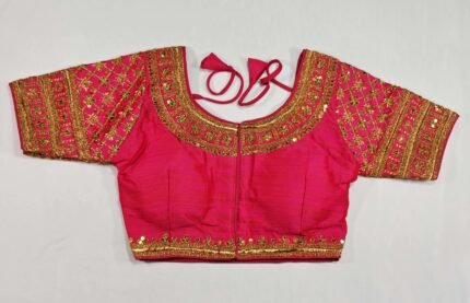 Women's Silk Zari Embroidered Front Open Readymade Saree Blouse - Deep Pink