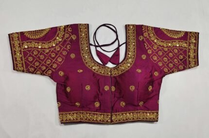 Women's Silk Zari Embroidered Front Open Readymade Saree Blouse - Wine