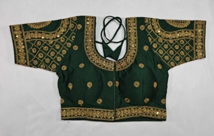 Women's Silk Zari Embroidered Front Open Readymade Saree Blouse - Bottle Green