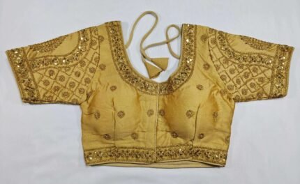 Women's Silk Zari Embroidered Front Open Readymade Saree Blouse - Golden