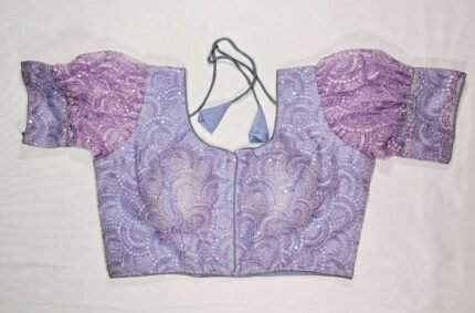 Women's Embroidered Net Front Open Readymade Saree Blouse - Periwinkle Blue