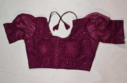 Women's Embroidered Net Front Open Readymade Saree Blouse - Deep Violet