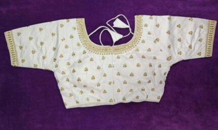 Women's Silk Zari Embroidered Front Open Readymade Saree Blouse - White